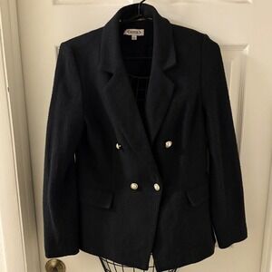 Nanette Lepore Black Textured Double Breasted Blazer Gold Buttons Sz 8